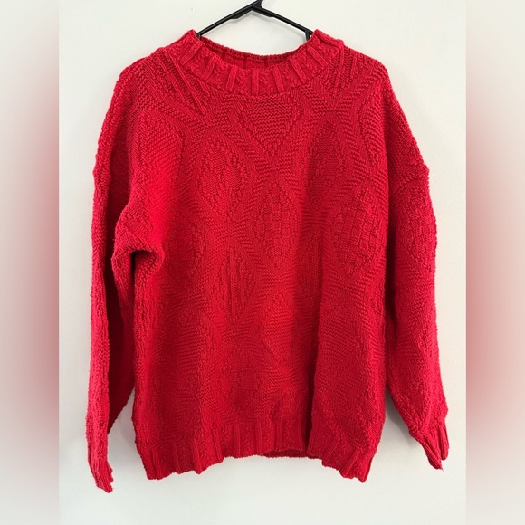 VTG American Attitudes Cable Knit Sweater Chunky Red Size S - Picture 2 of 7